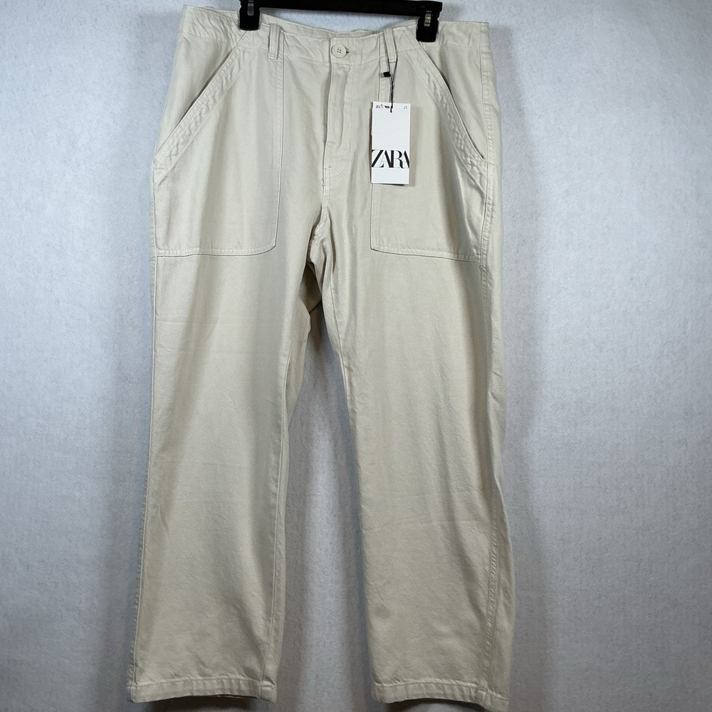 Zara Cream Wide-Leg Utility Trousers
